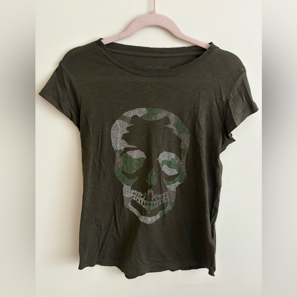 Zadig & Voltaire Green Skull Graphic T-Shirt